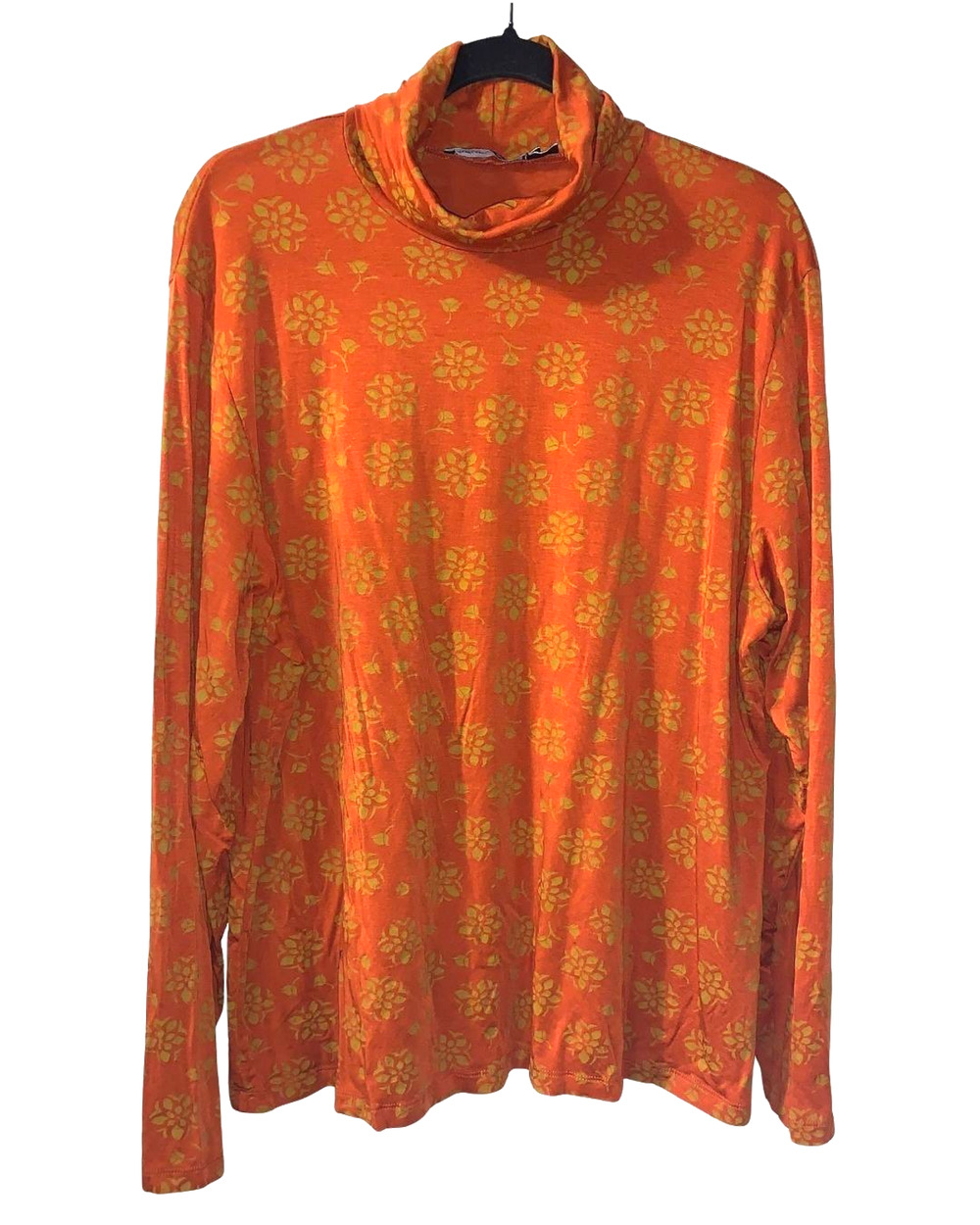 Gudrun Sjoden Womens Orange Turtleneck Size XXL Fall Boho Floral Jersey Casual